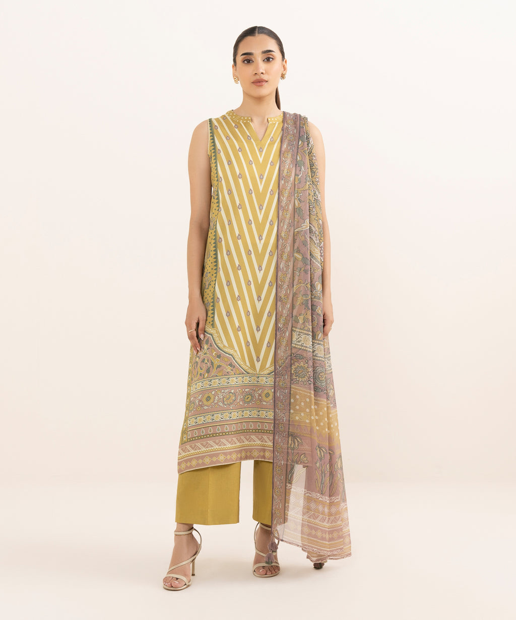 3 Piece - Printed Light Linen Suit