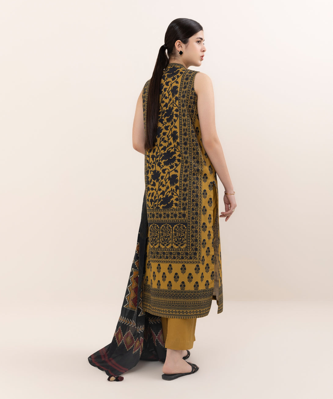 Women's Unstitched Cotton Printed Multi Three Piece Suit