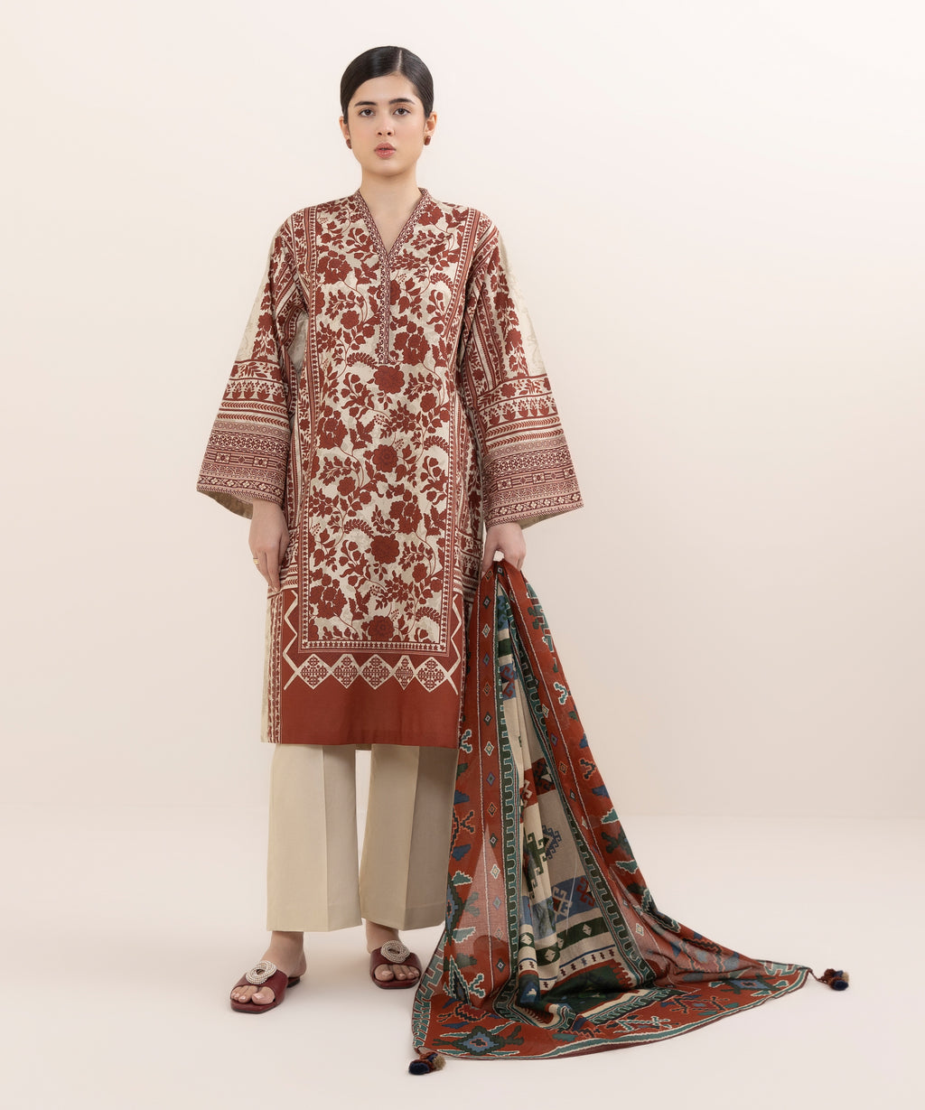 Women's Unstitched Cotton Printed Multi Three Piece Suit
