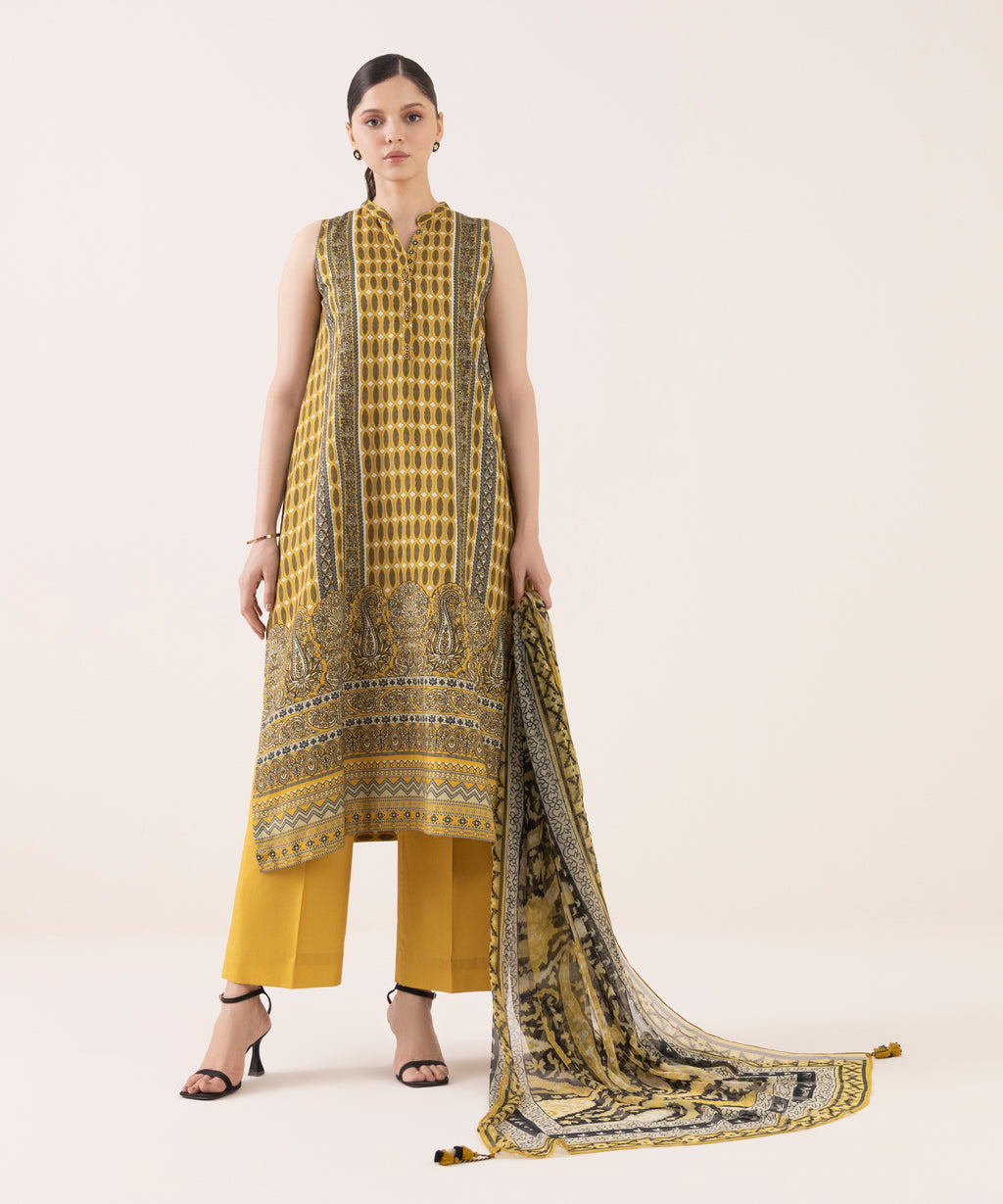 3 Piece - Printed Light Linen Suit