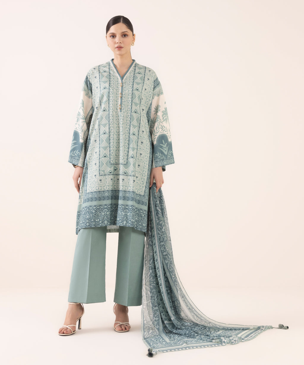 3 Piece - Printed Light Linen Suit