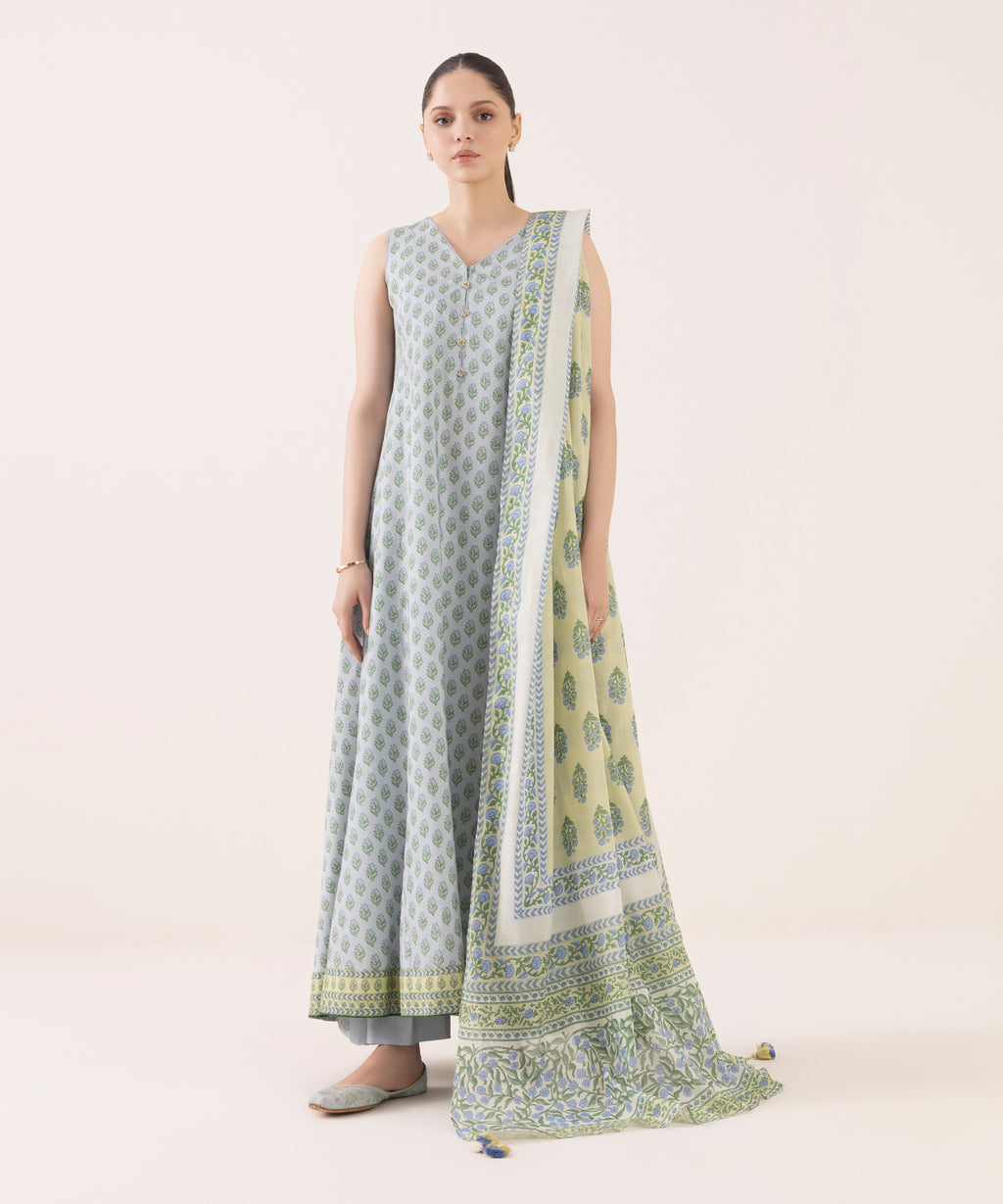 3 Piece - Printed Light Linen Suit