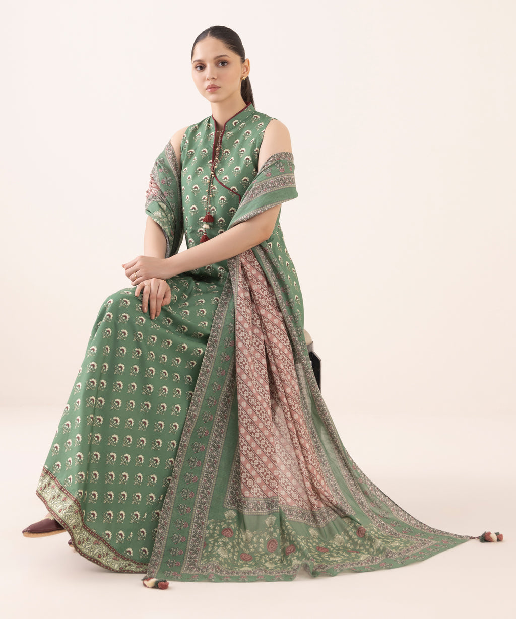3 Piece - Printed Light Linen Suit