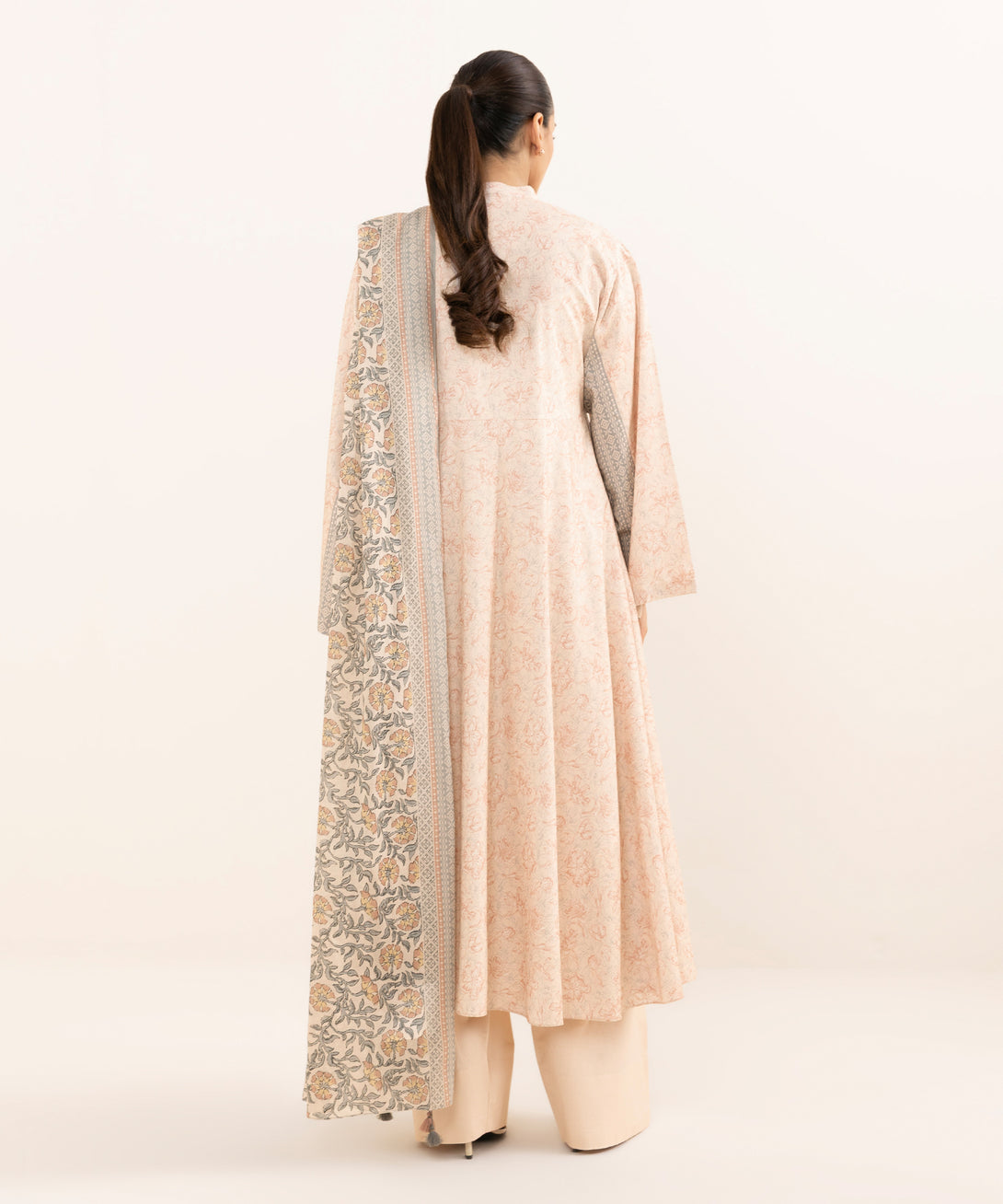 Women's Unstitched Lawn Printed Pink Three Piece Suit
