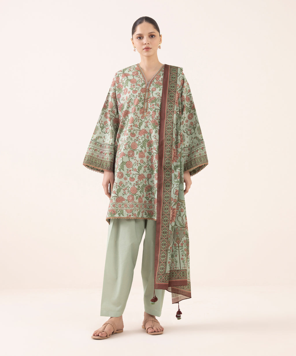 Women's Unstitched Cotton Printed Three Piece Suit