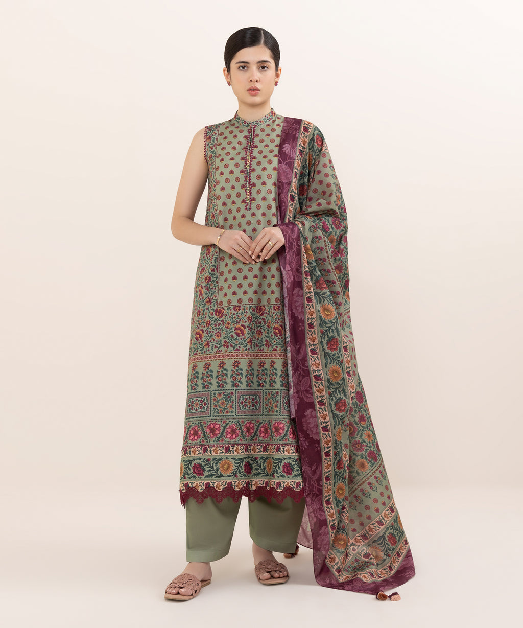 3 Piece - Printed Cotton Suit