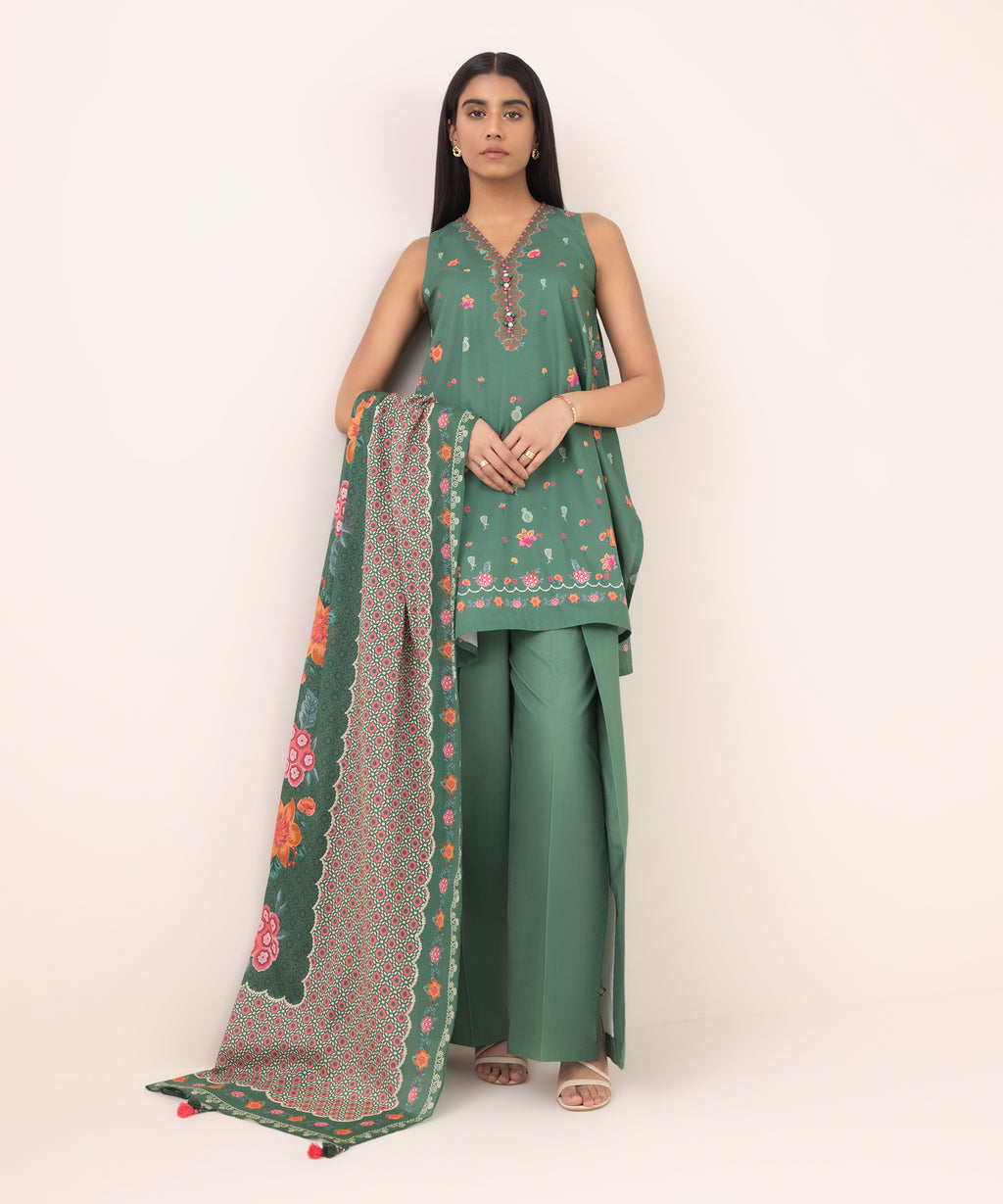 Women's Unstitched Cotton Printed Three Piece Suit