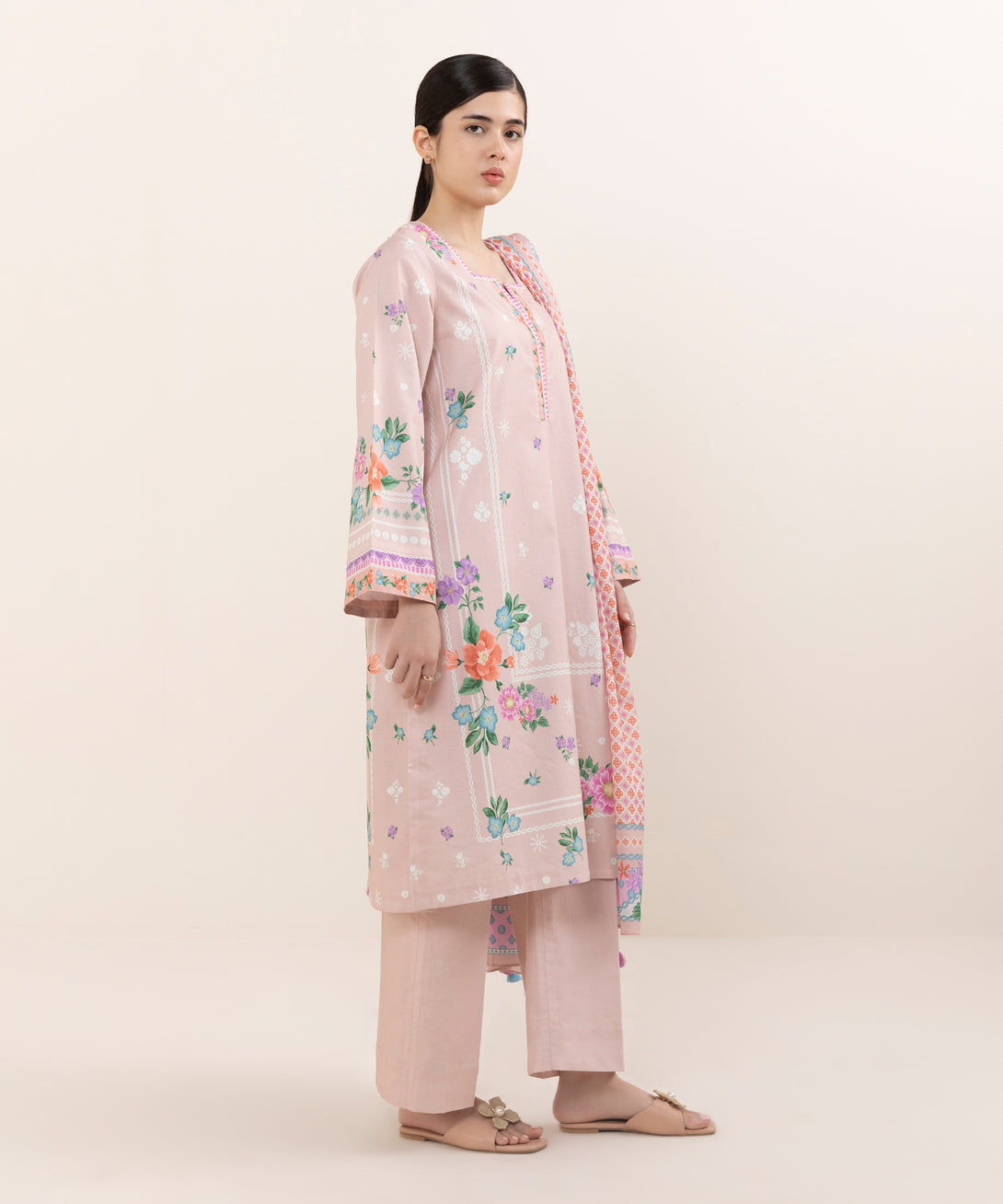 Women's Unstitched Cotton Printed Three Piece Suit