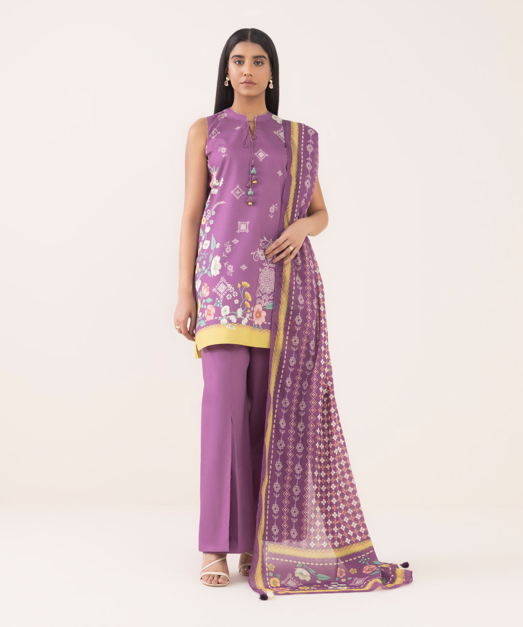 Women's Unstitched Cotton Printed Three Piece Suit