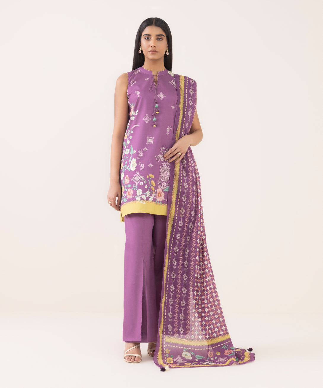 Women's Unstitched Cotton Printed Three Piece Suit