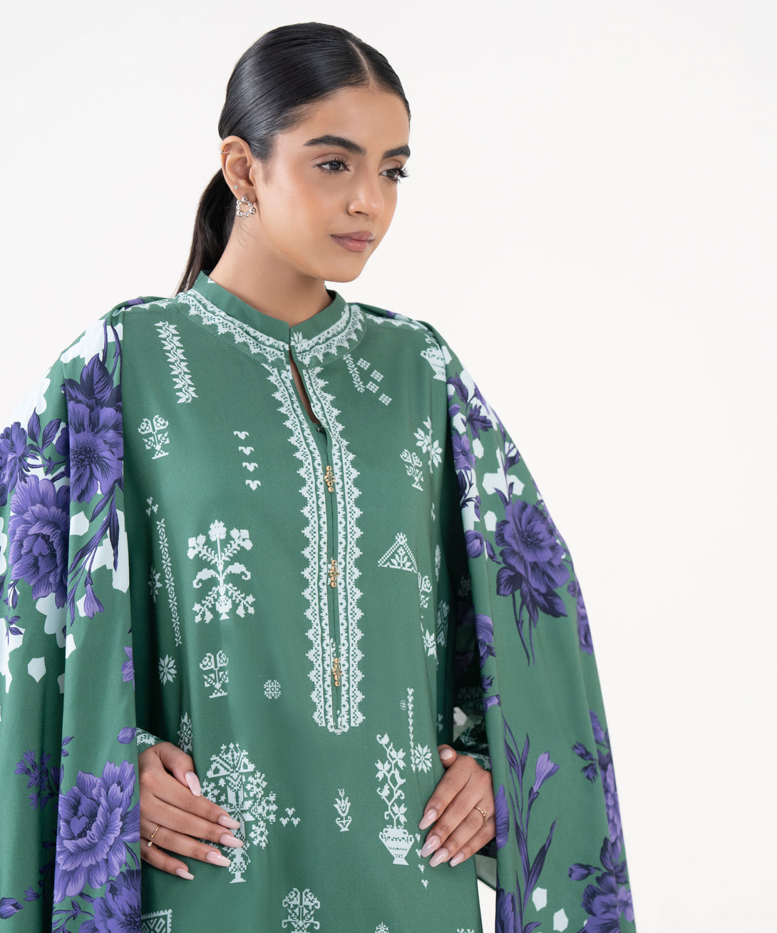 Women's Unstitched Linen Printed Green 3 Piece Suit