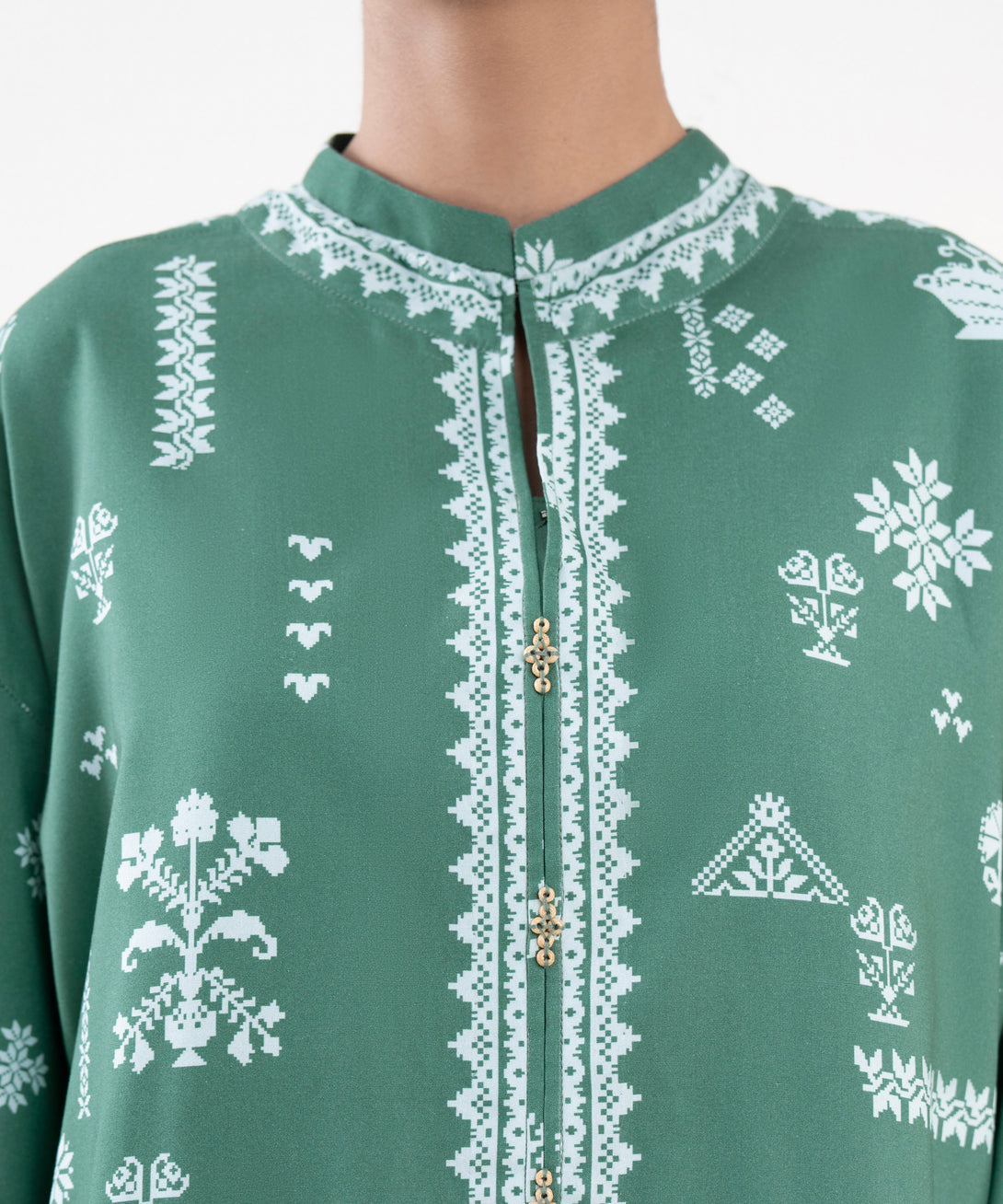 Women's Unstitched Linen Printed Green 3 Piece Suit