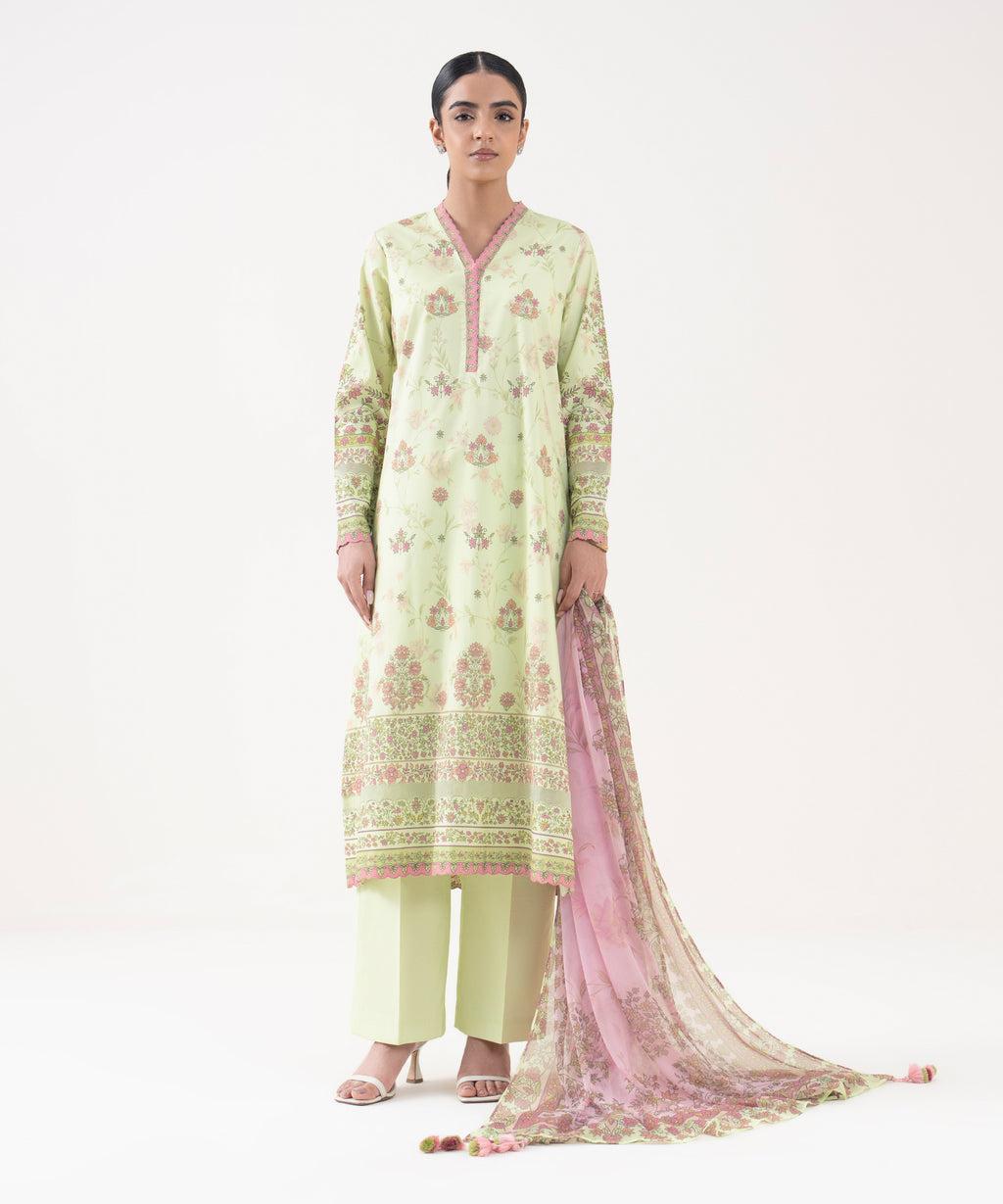 Women's Unstitched Cotton Viscose Printed Yellow 3 Piece Suit