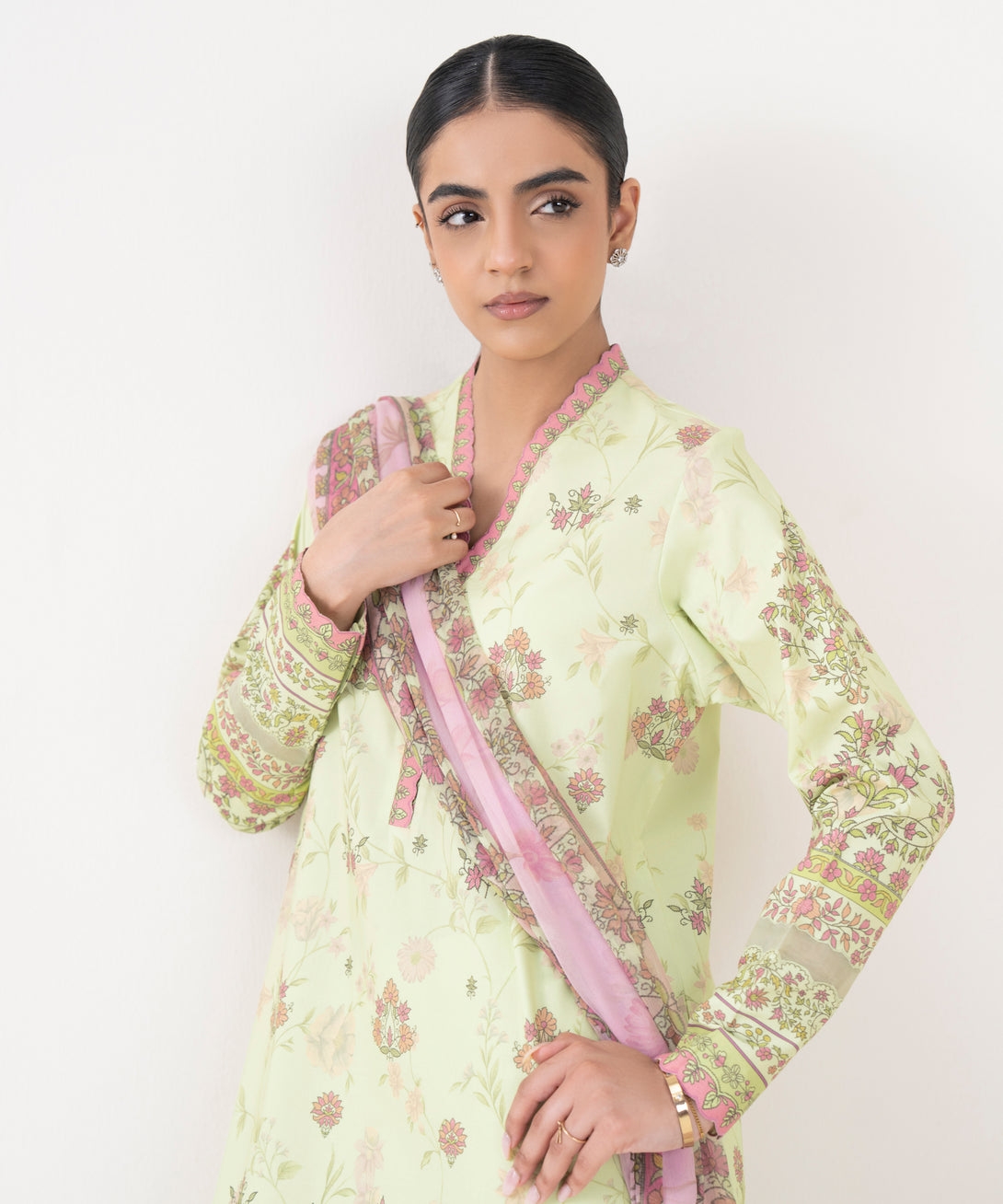 Women's Unstitched Cotton Viscose Printed Yellow 3 Piece Suit