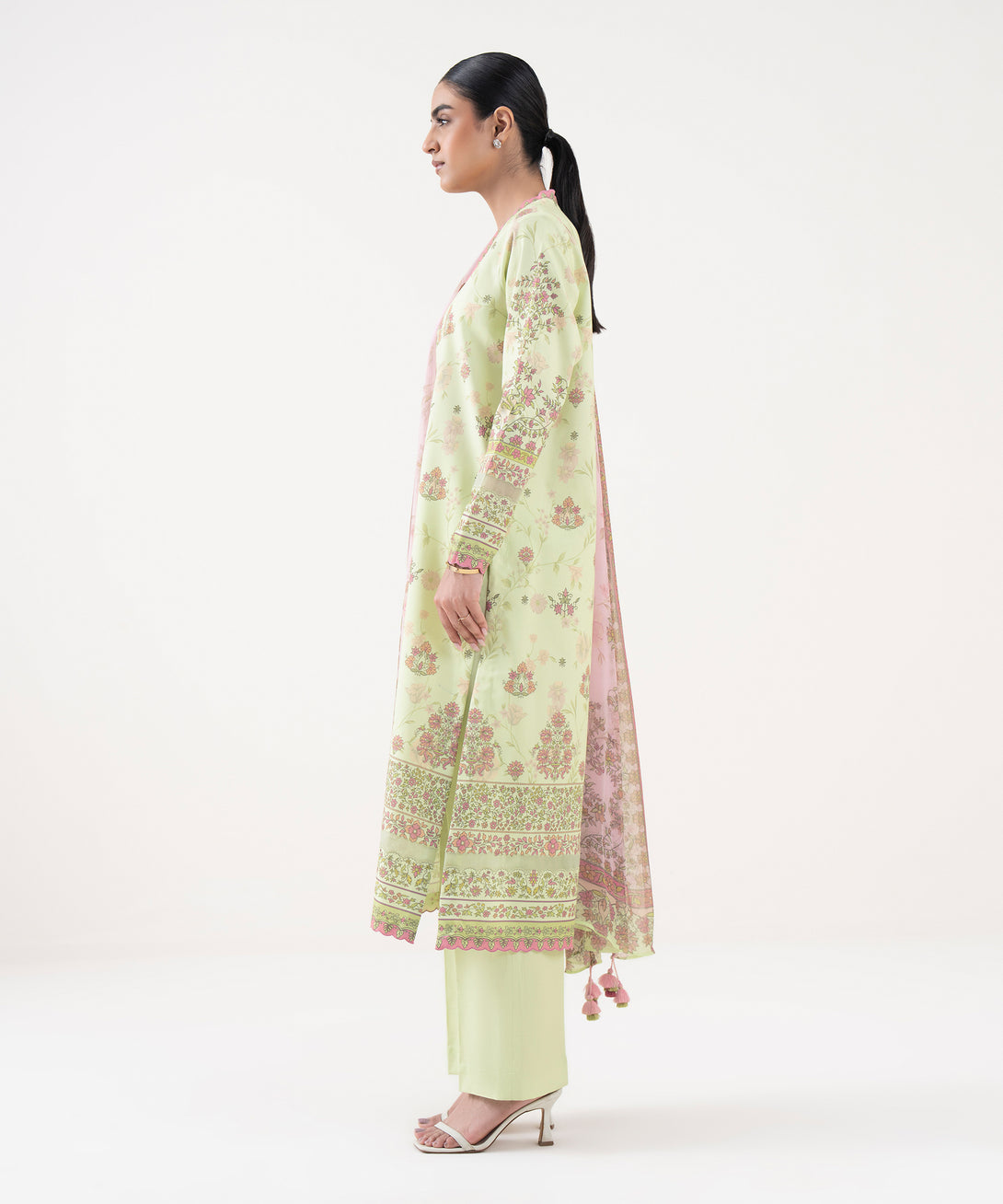 Women's Unstitched Cotton Viscose Printed Yellow 3 Piece Suit