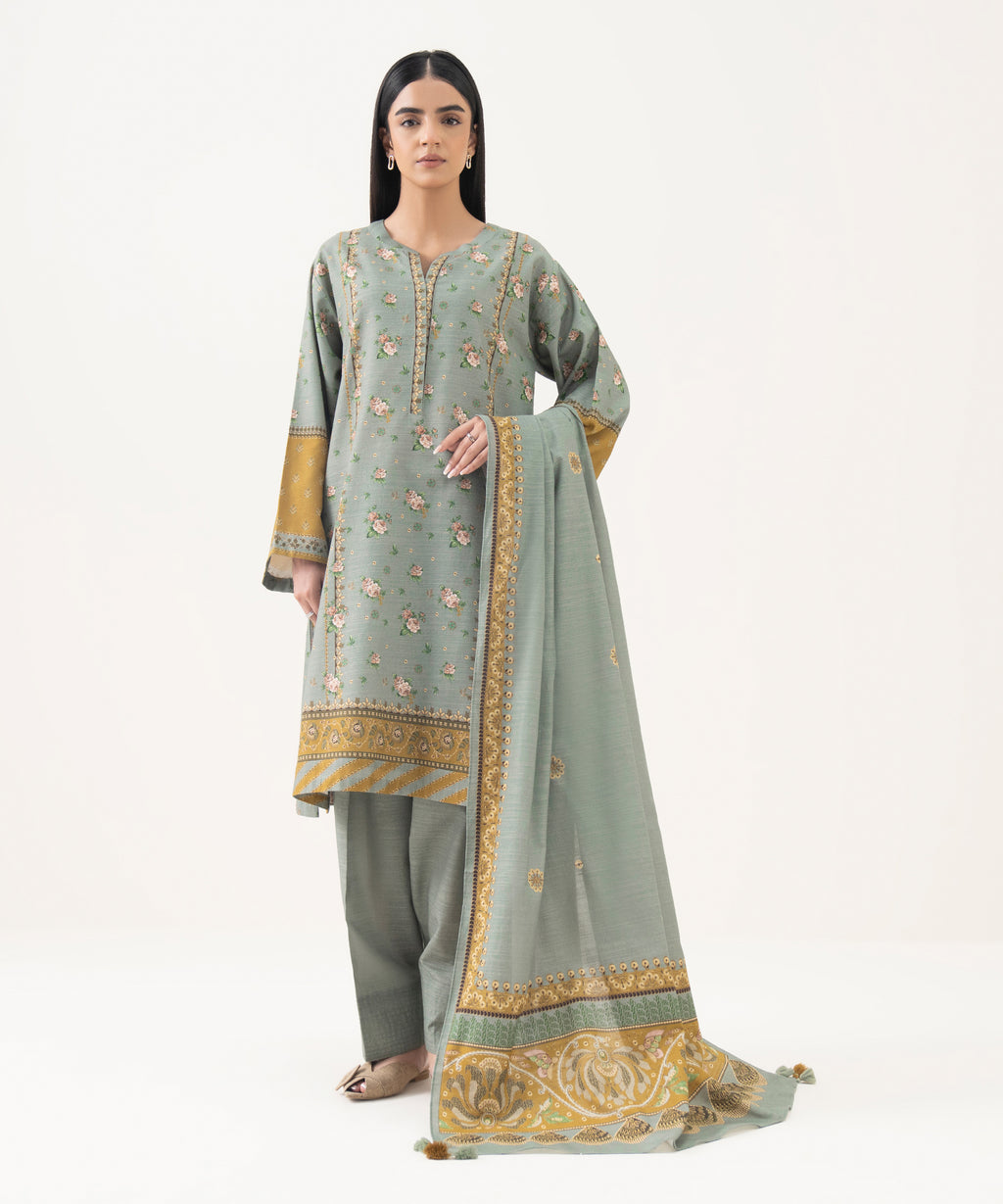 3 Piece - Printed Light Khaddar  Suit