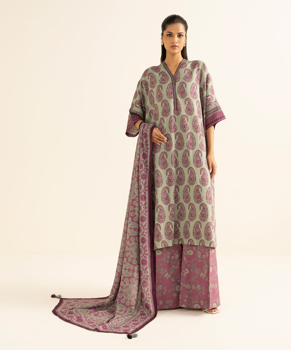3 Piece - Printed Linen Suit