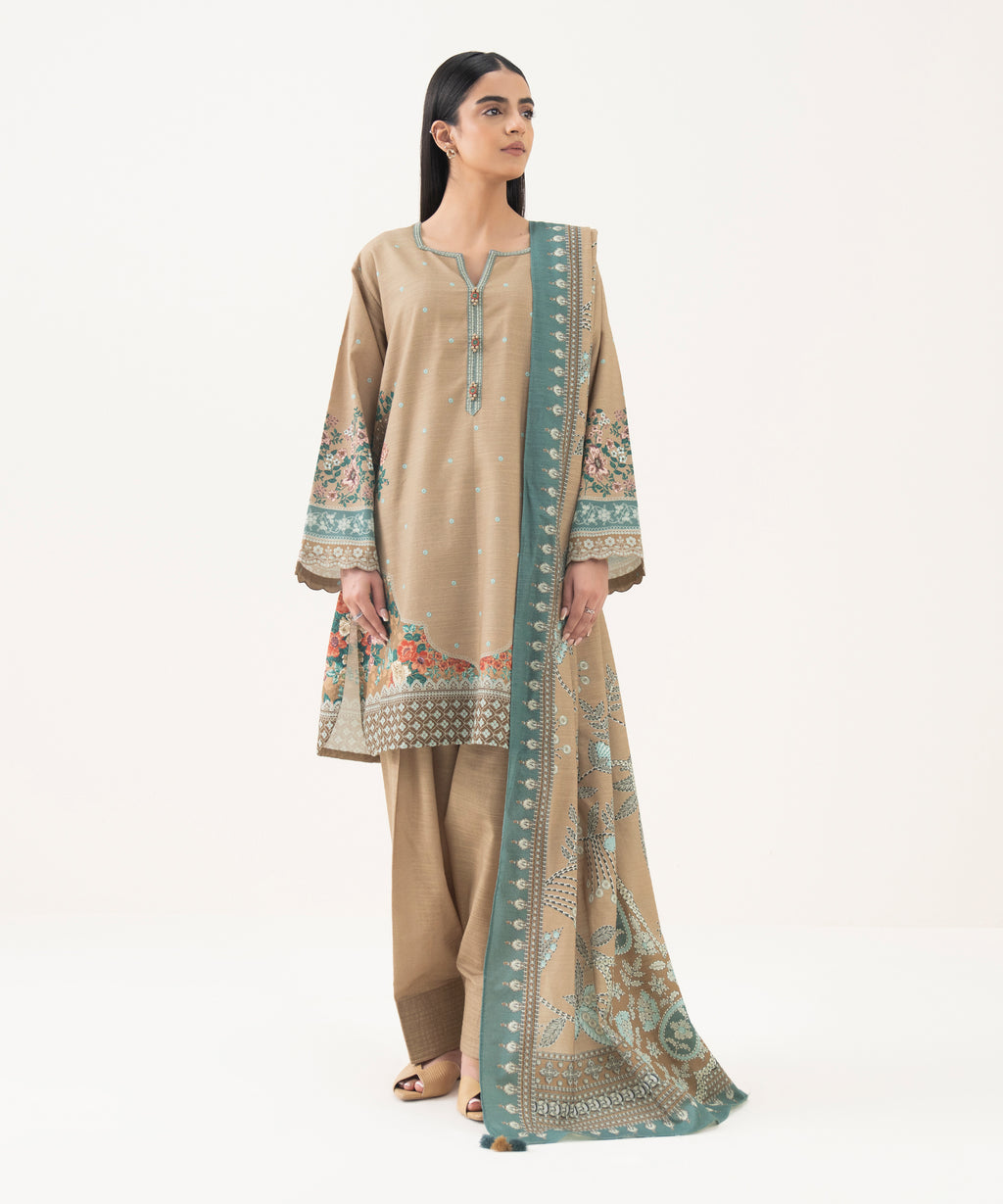 3 Piece - Printed Light Khaddar  Suit