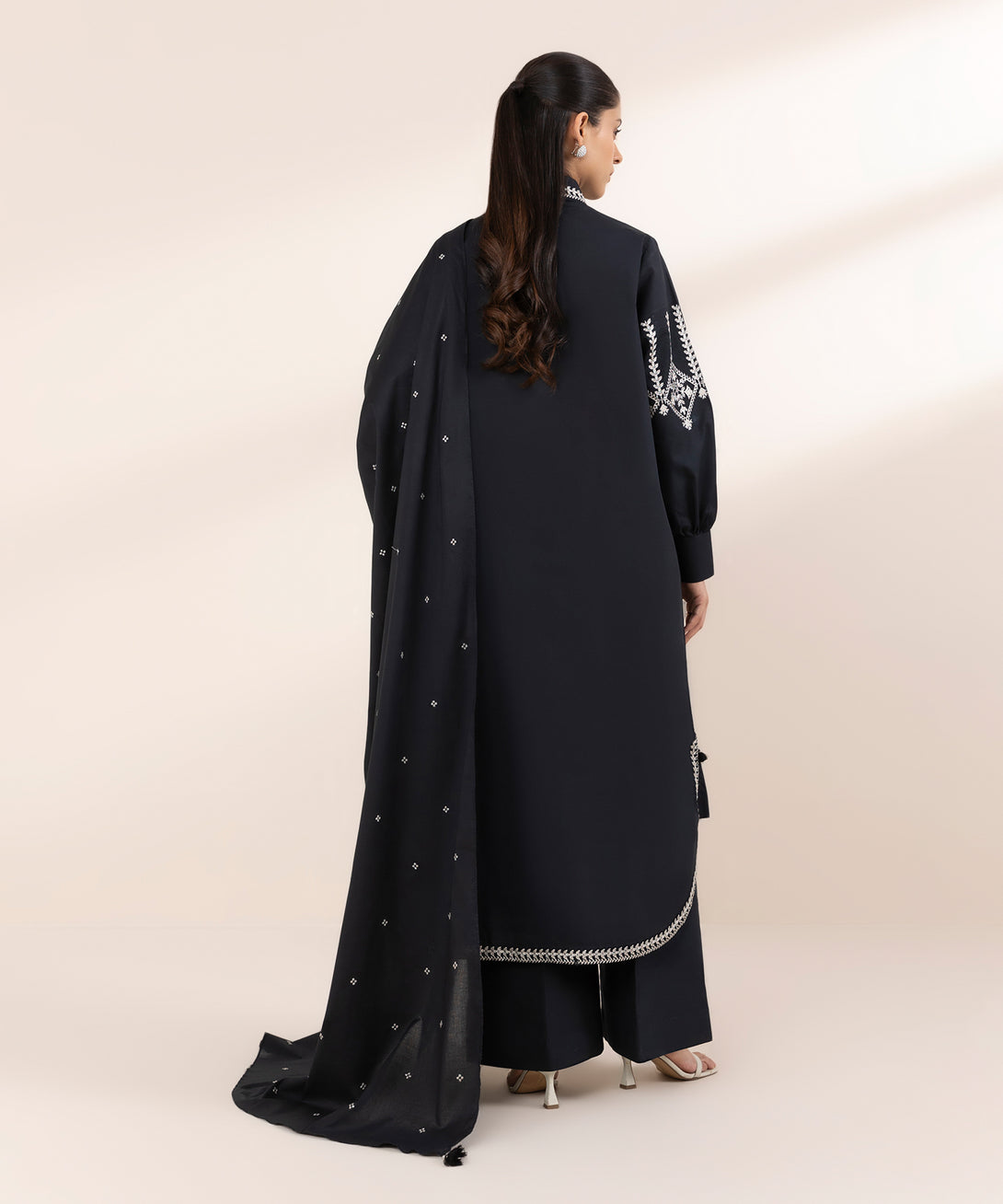 Women's Unstitched Lawn Embroidered Black 3 Piece Suit
