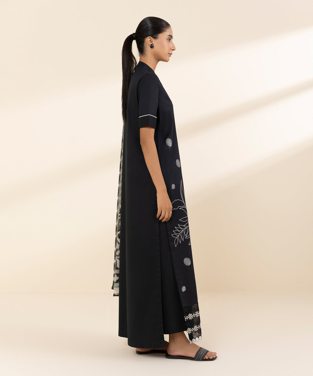 Women's Unstitched Lawn Embroidered Black 3 Piece Suit