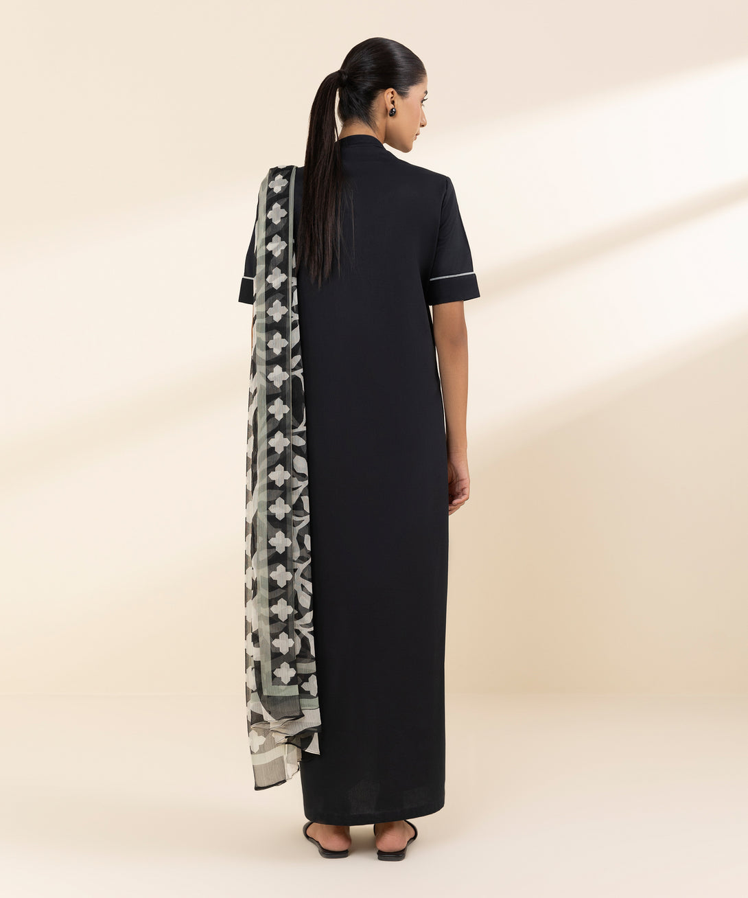 Women's Unstitched Lawn Embroidered Black 3 Piece Suit