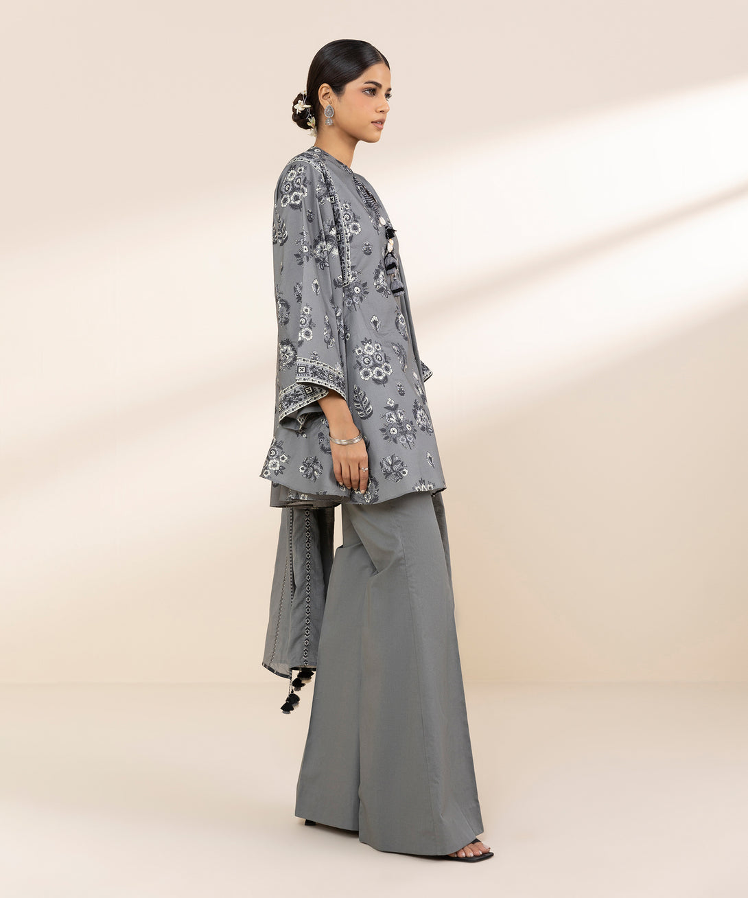 Women's Unstitched Lawn Embroidered Grey 3 Piece Suit