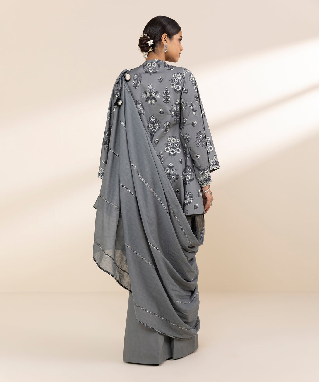 Women's Unstitched Lawn Embroidered Grey 3 Piece Suit