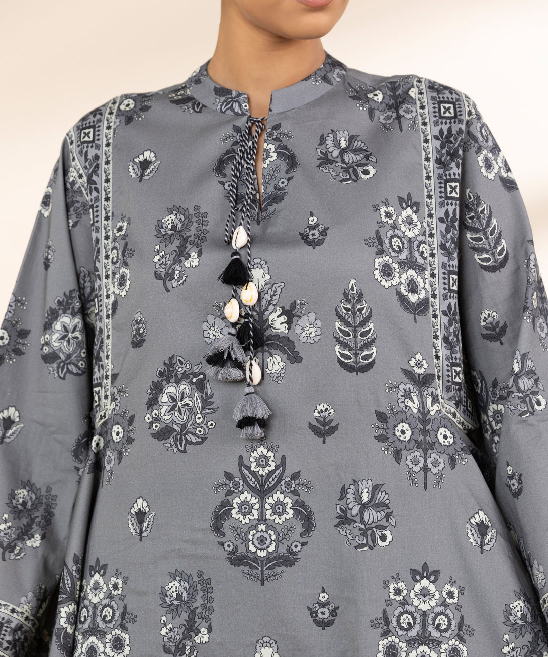 Women's Unstitched Lawn Embroidered Grey 3 Piece Suit