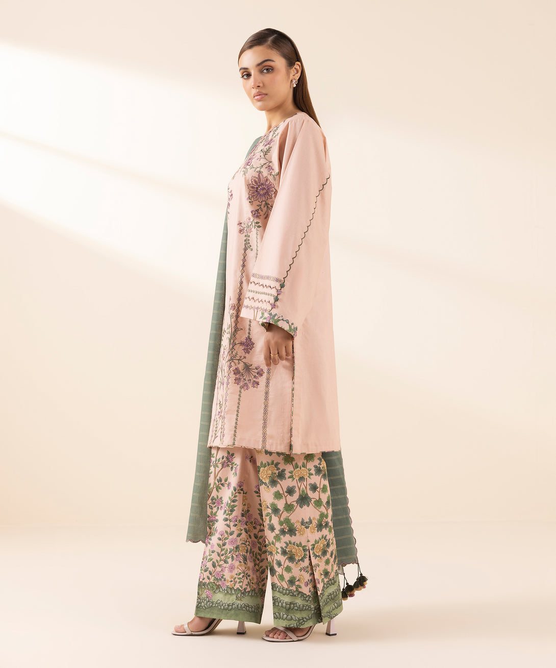 Women's Unstitched Lawn Embroidered Pink 3 Piece Suit