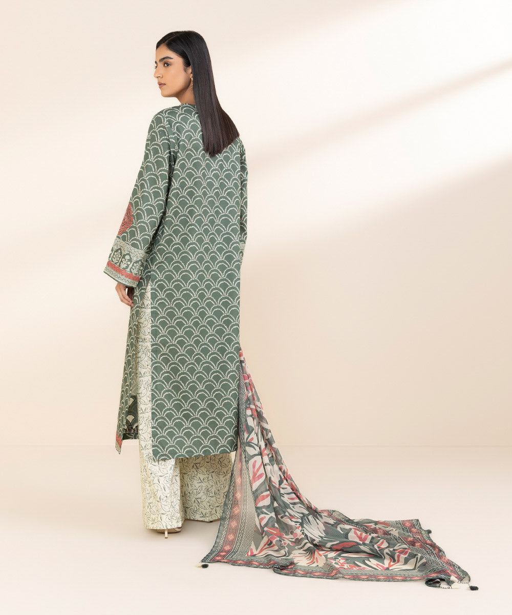 Women's Unstitched Green Lawn 3 Piece Suit 