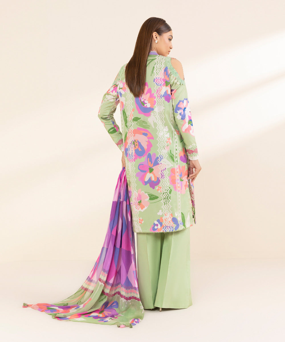 Women's Unstitched Green Lawn 3 Piece Suit 