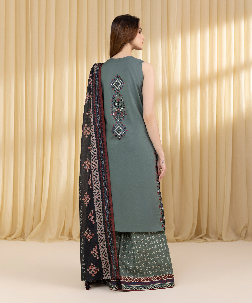 Women's Unstitched Textured Lawn Embroidered Grey 3 Piece Suit