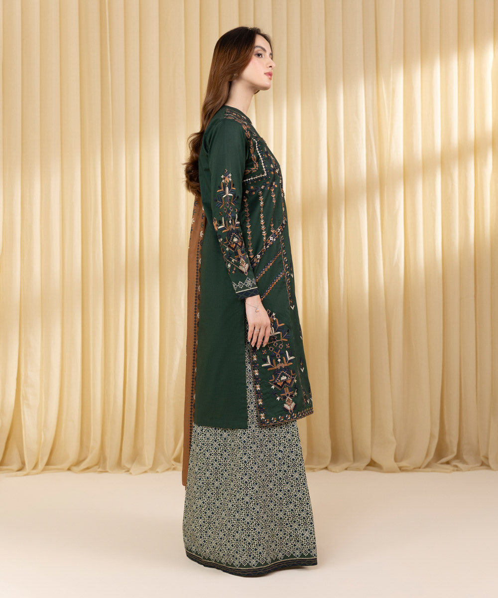 Women's Unstitched Textured Lawn Embroidered Green 3 Piece Suit