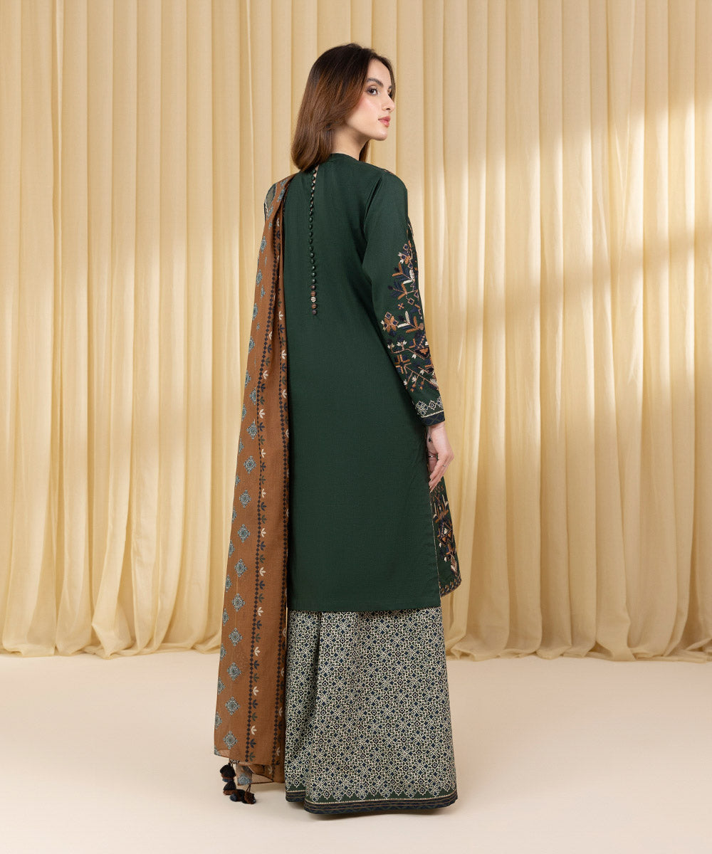 Women's Unstitched Textured Lawn Embroidered Green 3 Piece Suit