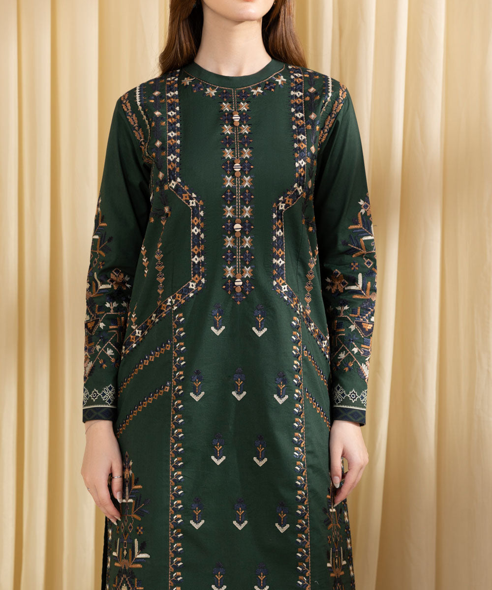 Women's Unstitched Textured Lawn Embroidered Green 3 Piece Suit