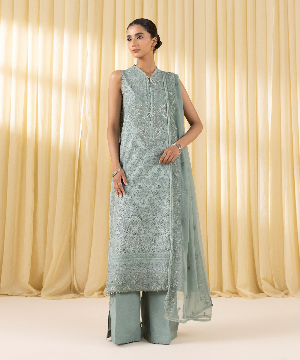 Women's Unstitched Lawn Embroidered Grey 3 Piece Suit
