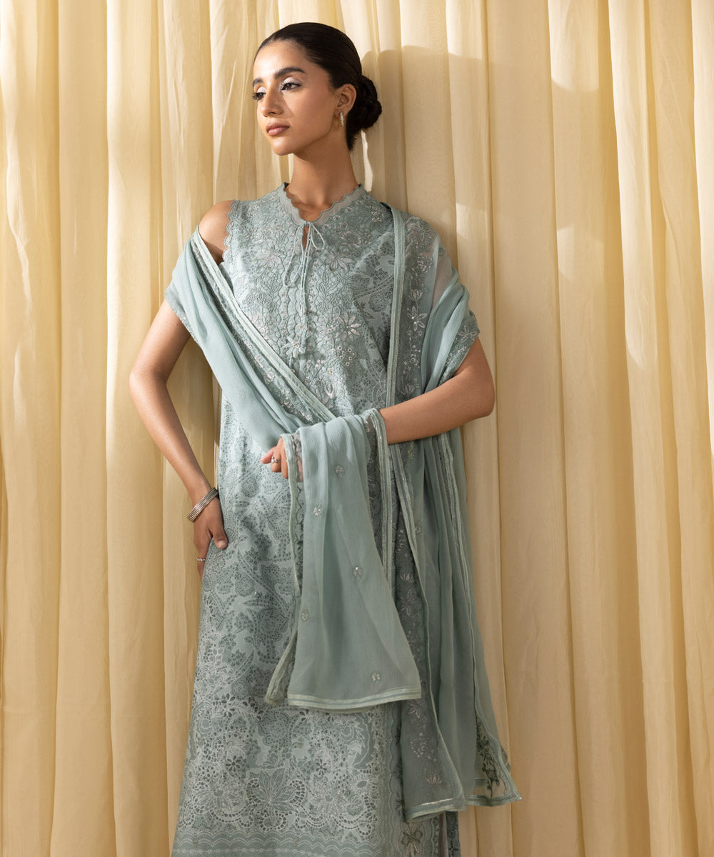 Women's Unstitched Lawn Embroidered Grey 3 Piece Suit