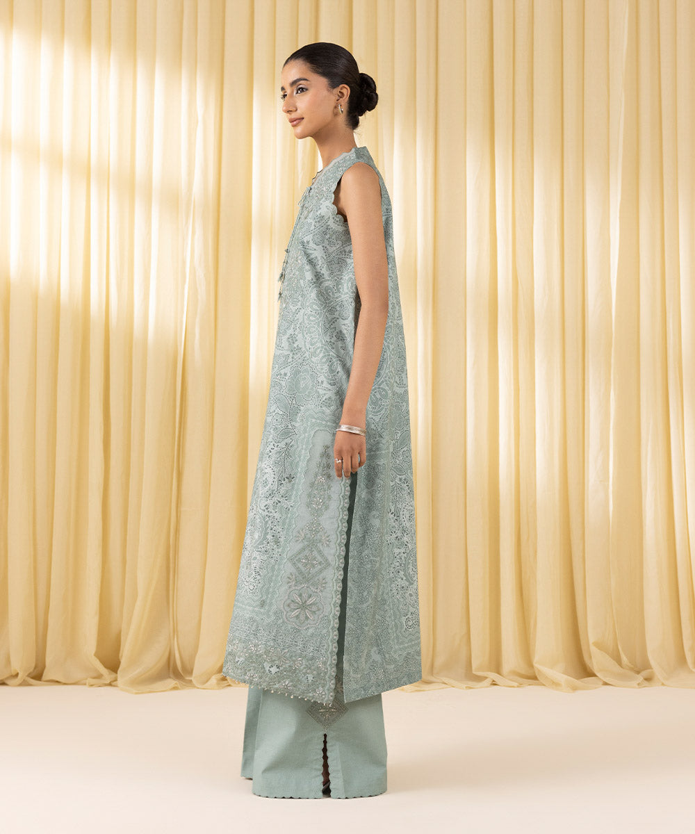 Women's Unstitched Lawn Embroidered Grey 3 Piece Suit