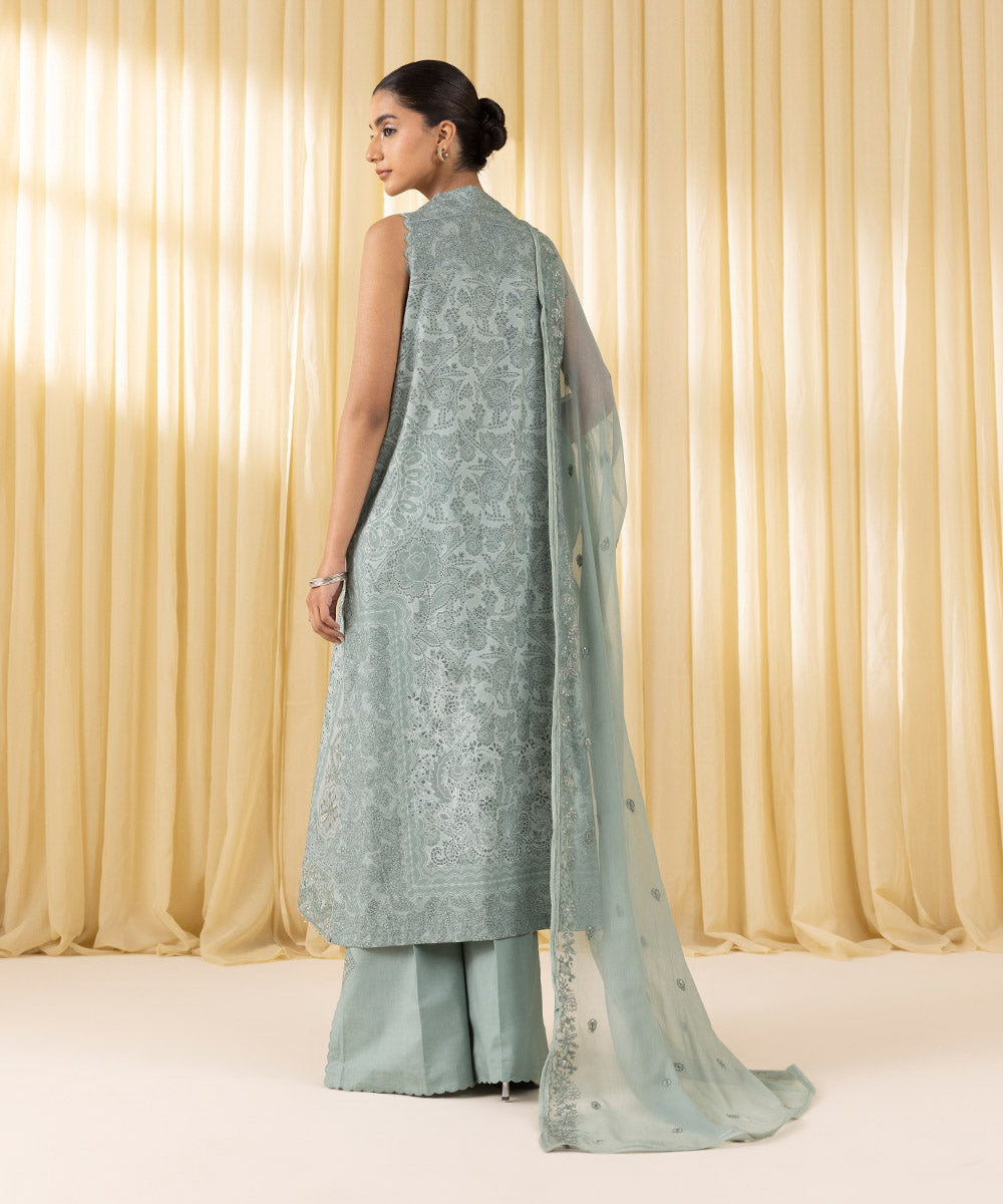Women's Unstitched Lawn Embroidered Grey 3 Piece Suit