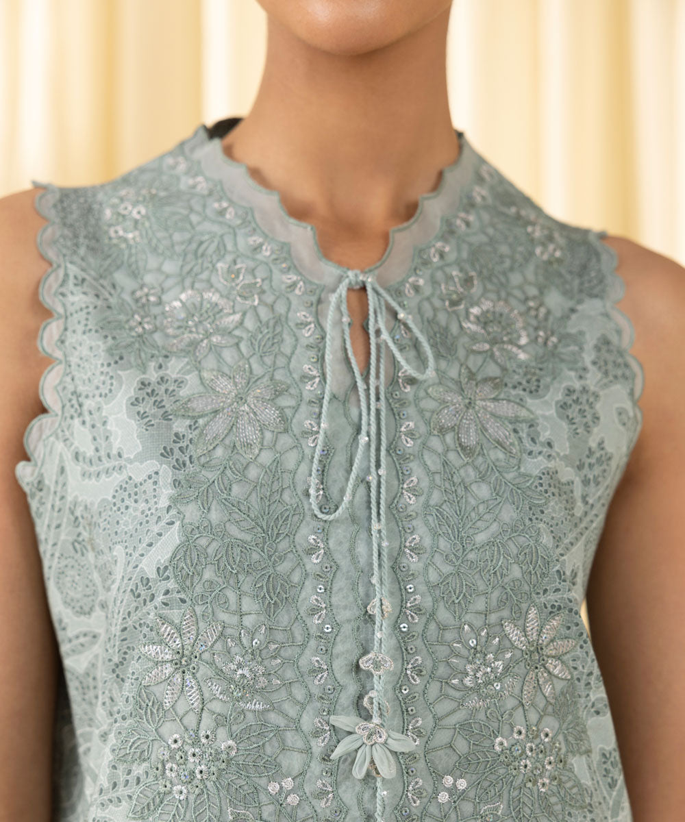Women's Unstitched Lawn Embroidered Grey 3 Piece Suit