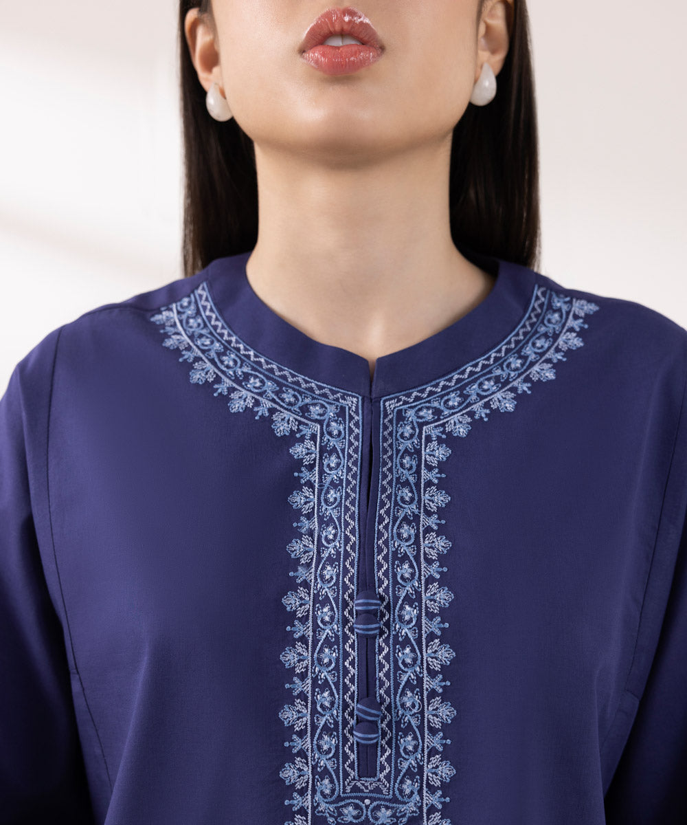 Women's Unstitched Lawn Embroidered Blue 3 Piece Suit