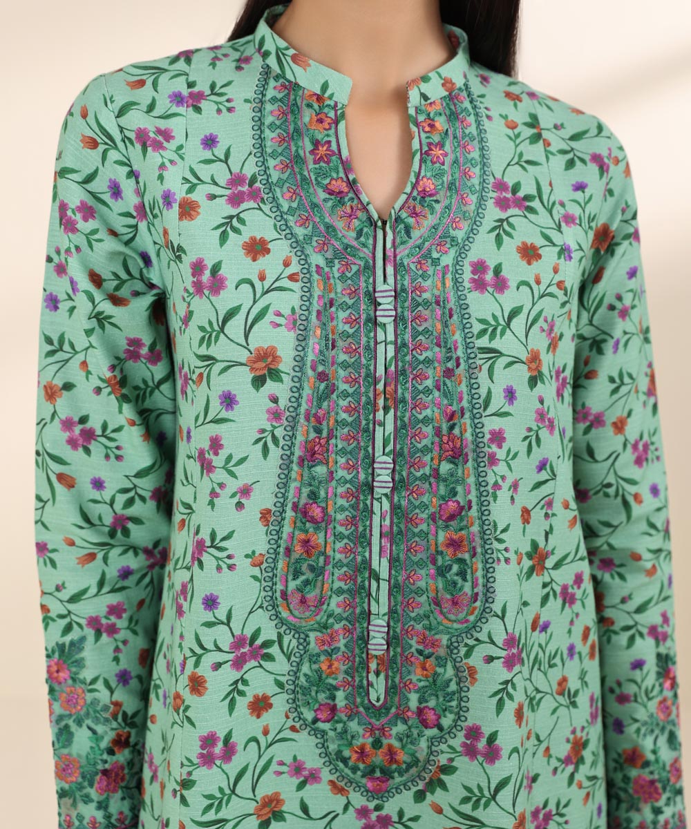 Women's Unstitched Khaddar Blue Embroidered 3 Piece Suit 