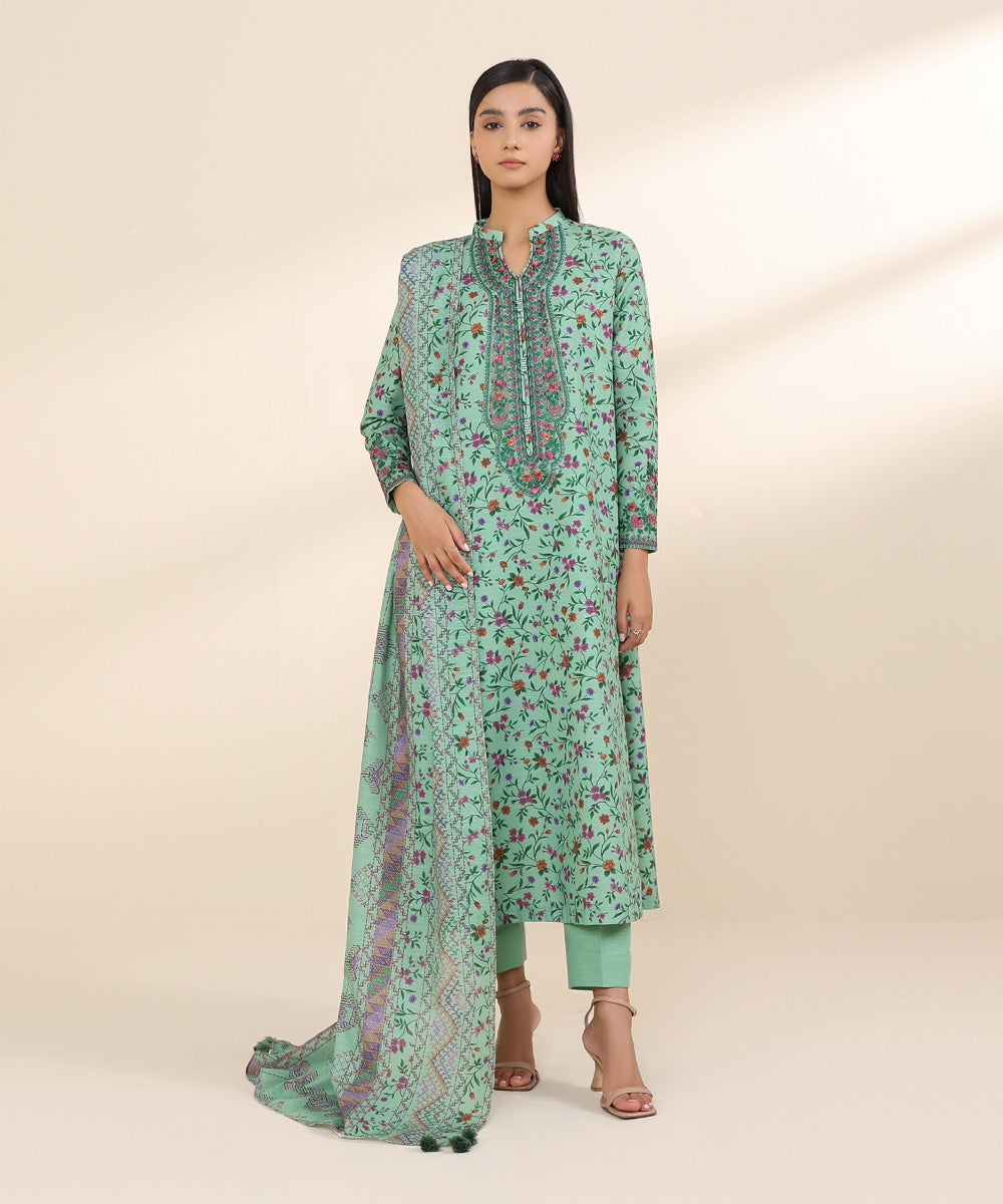 Women's Unstitched Khaddar Blue Embroidered 3 Piece Suit 