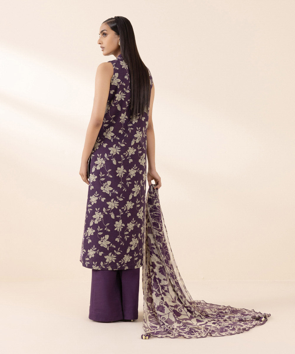 Women's Unstitched Light Khaddar Purple Embroidered 3 Piece Suit 