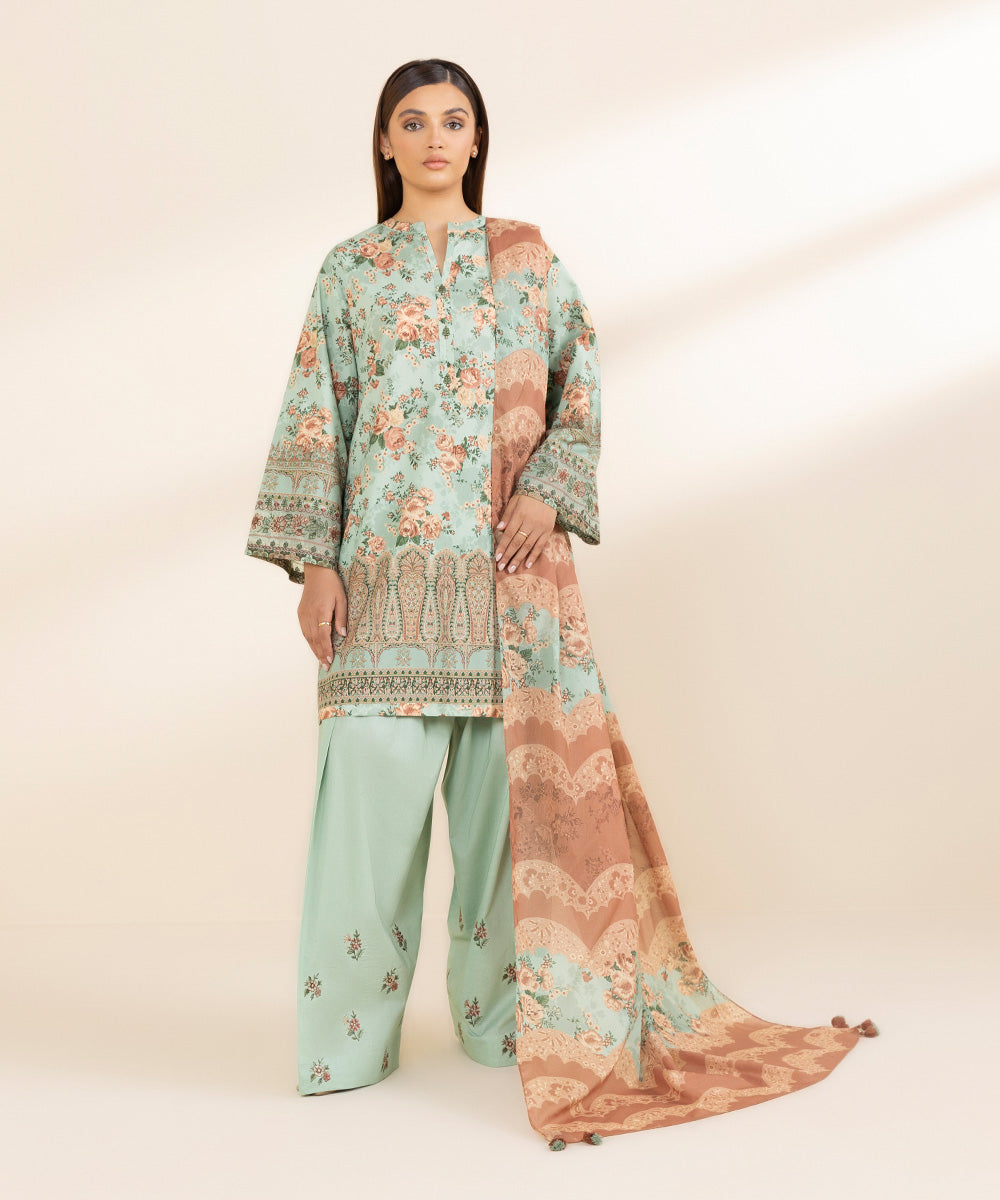 3 Piece - Embroidered Cotton Suit