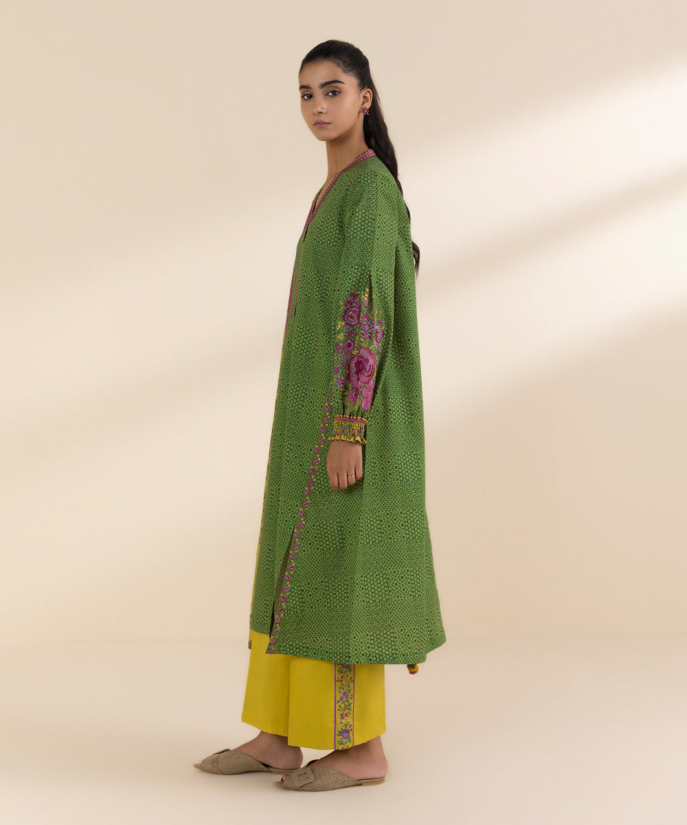 Women's Unstitched Lawn Embroidered Green 3 Piece Suit