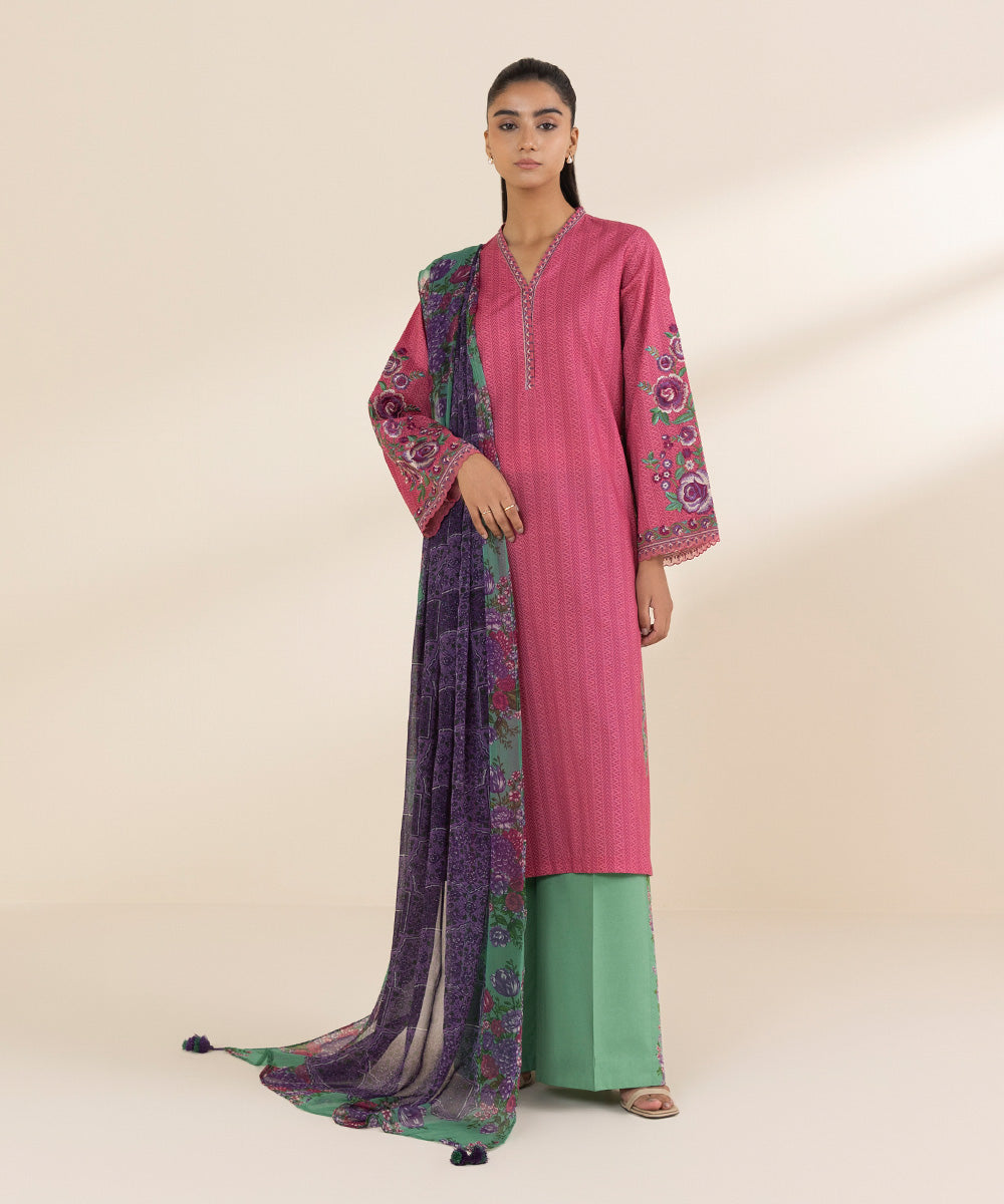 Women's Unstitched Lawn Embroidered Multi 3 Piece Suit