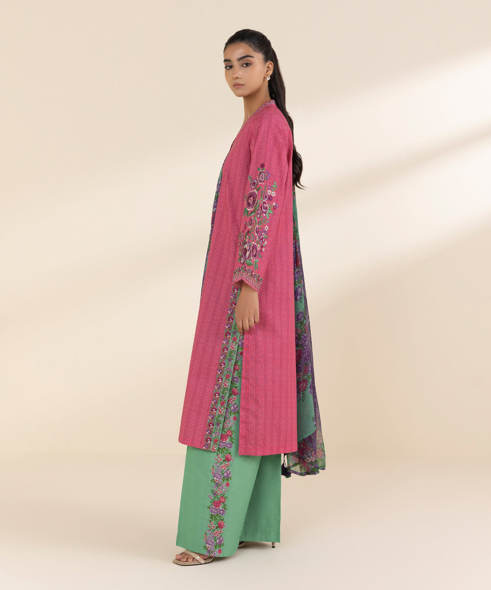 Women's Unstitched Lawn Embroidered Multi 3 Piece Suit