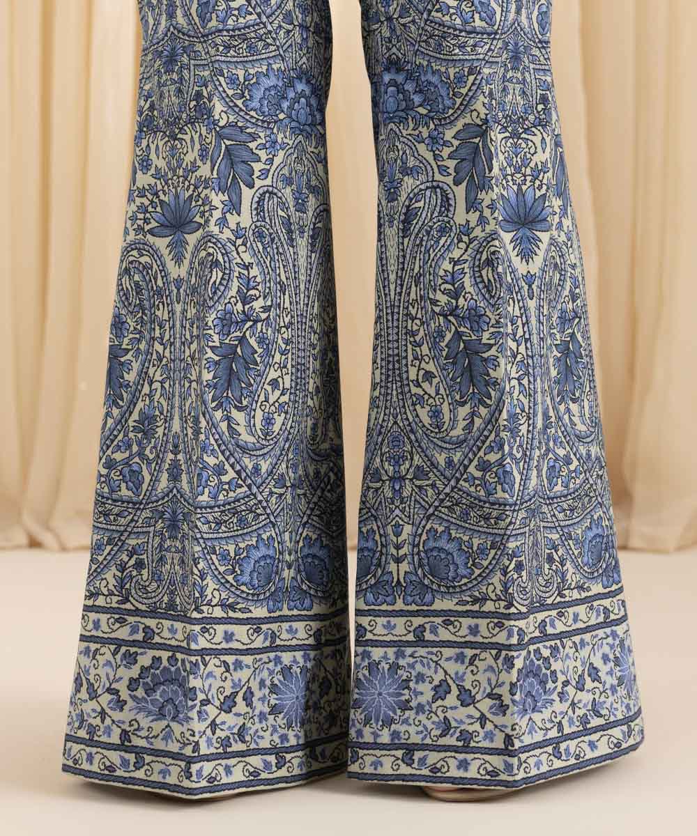 Unstitched Women's Embroidered Lawn Blue Three Piece Suit 