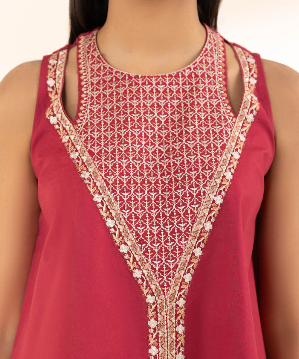 Unstitched Women's Red Lawn Embroidered 3 Piece Suit 